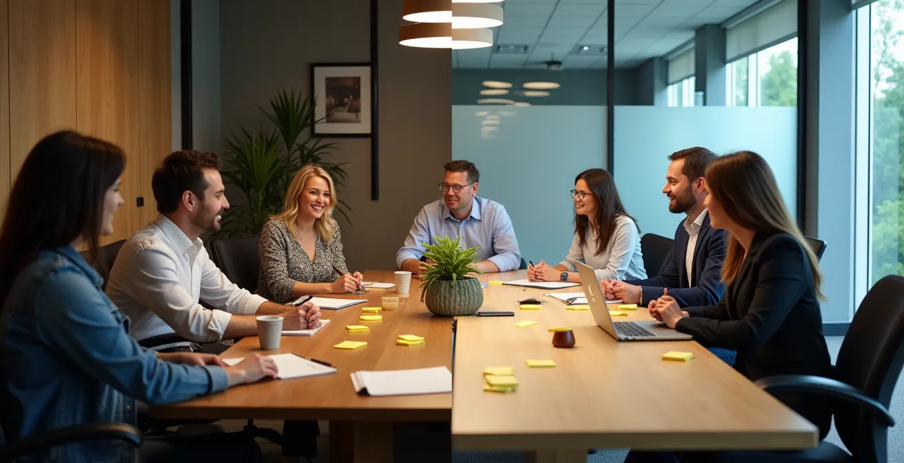 Split-screen visualization showing agile team collaboration versus traditional waterfall hierarchy