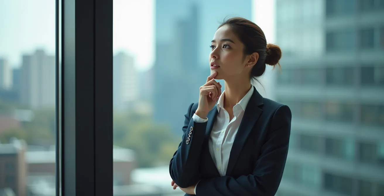 A business professional in a Canadian office environment, looking decisively at an emergency response protocol.
