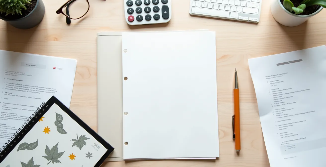 Organized business documents and laptop for Canadian bank account opening