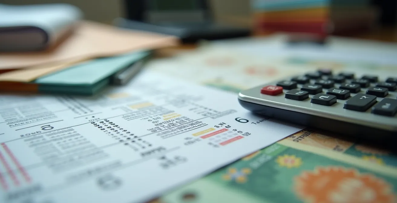 Organized payroll documentation and time tracking system on an office desk