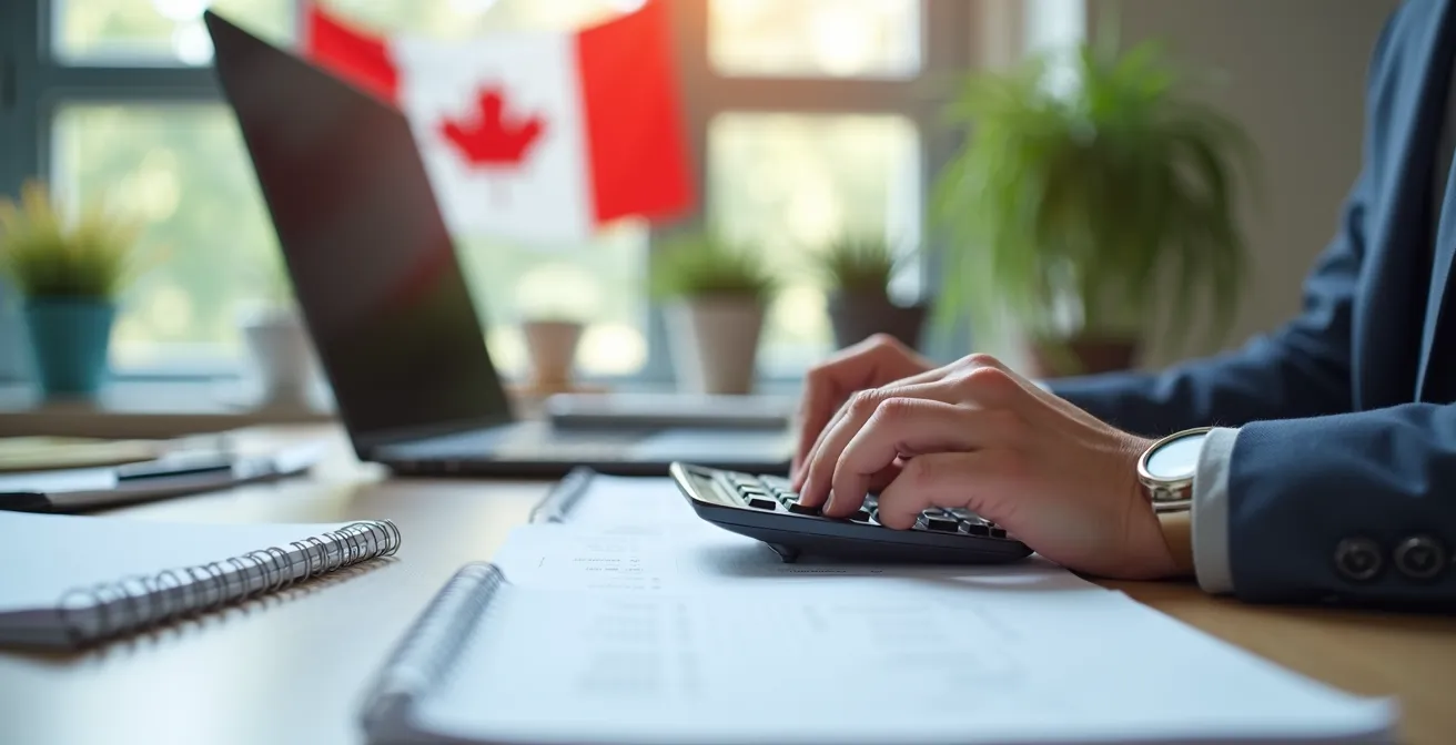 Business owner reviewing payroll systems in Canadian office