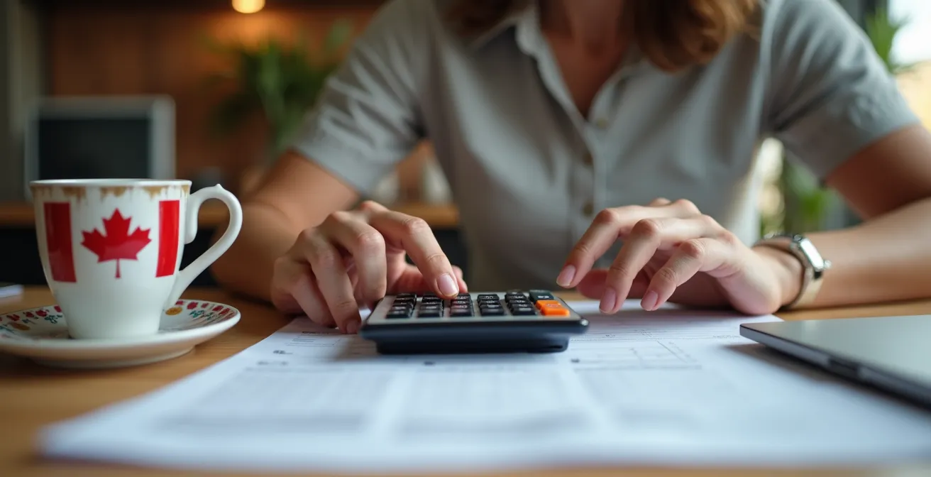 Canadian entrepreneur reviewing financial planning documents in focused work session