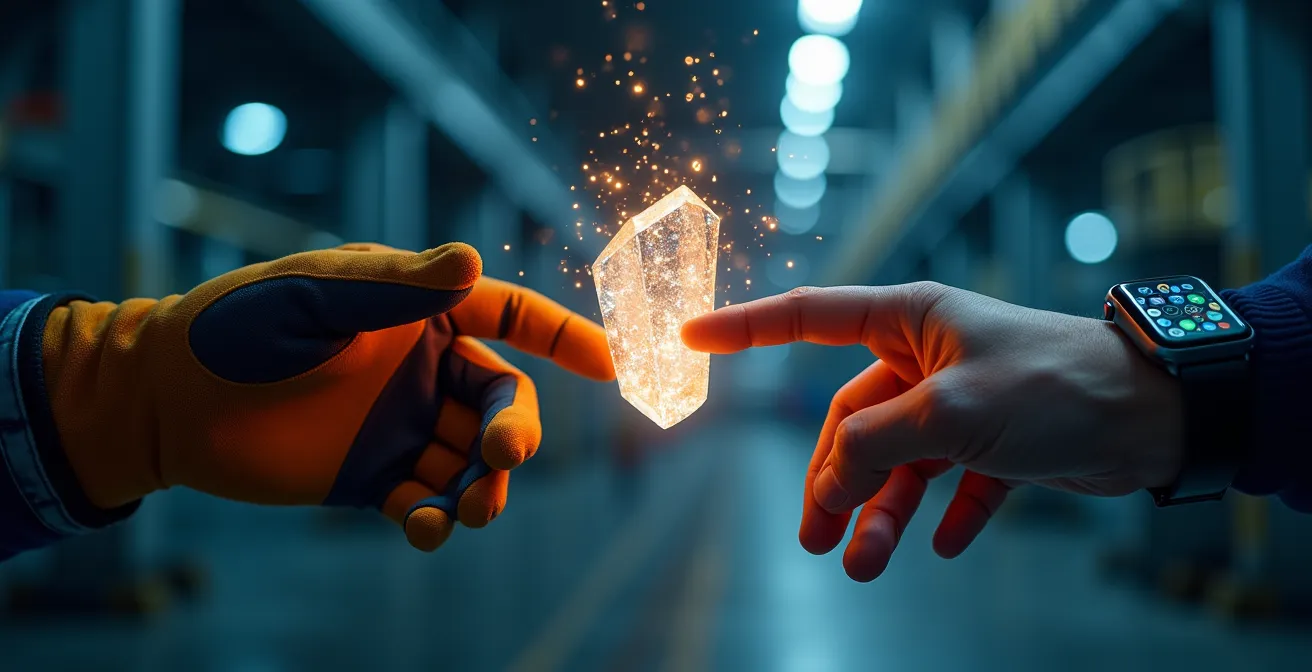 Visual representation of hybrid AI partnership model showing collaboration between manufacturer and tech firm