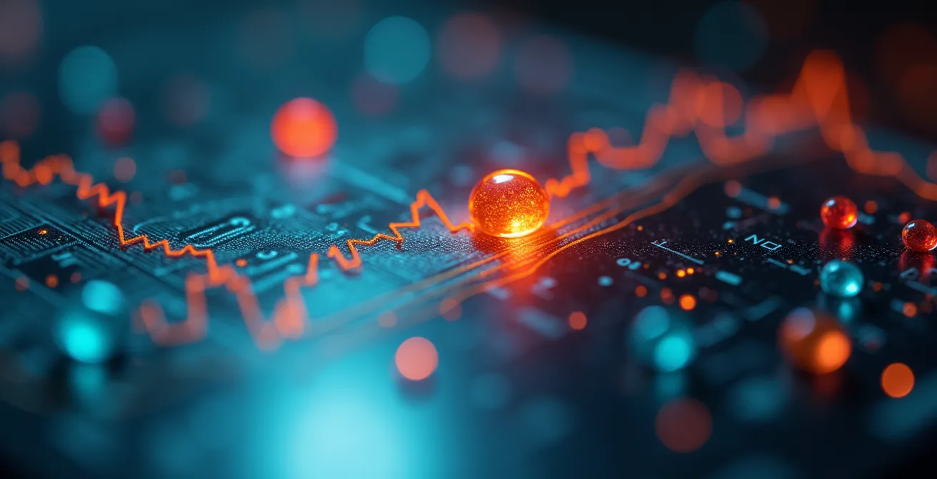 Extreme close-up of financial dashboard elements showing trend indicators