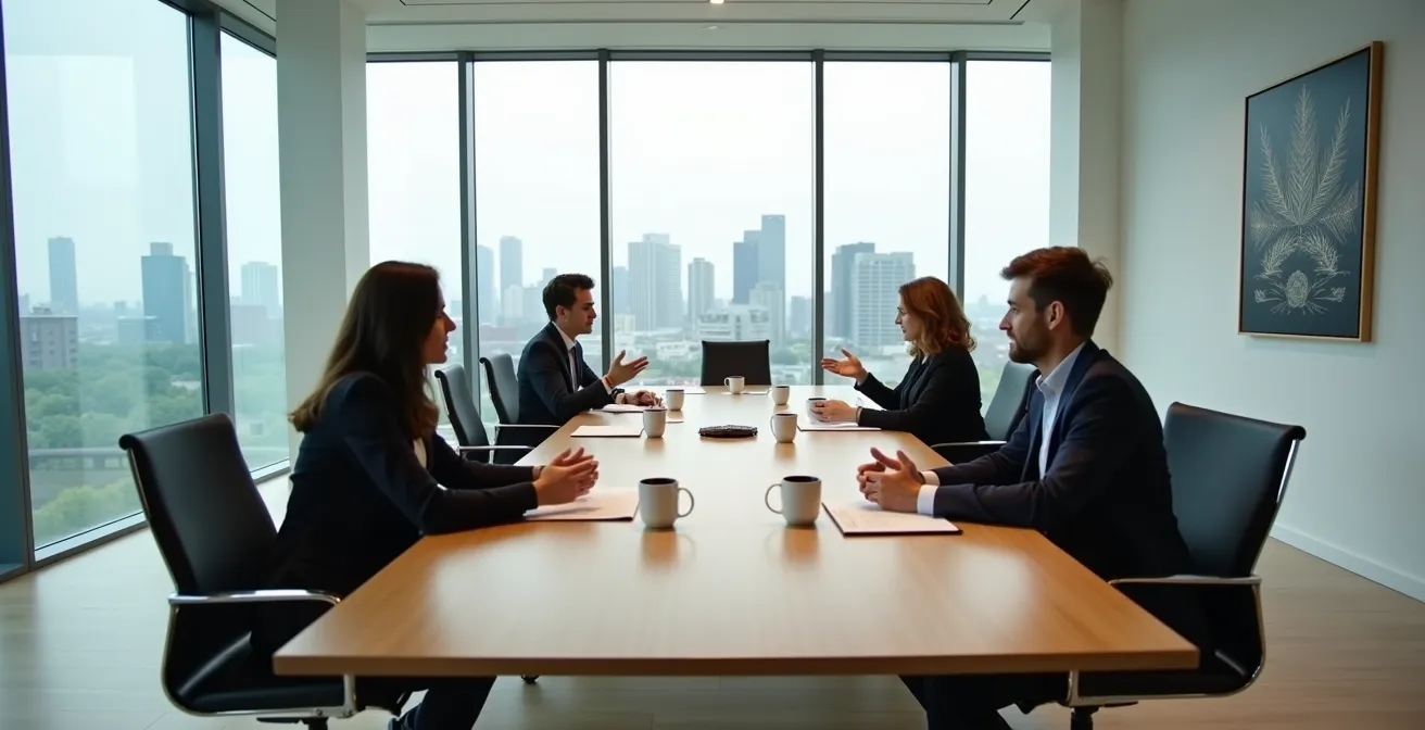 Leadership team brainstorming session in Canadian corporate environment