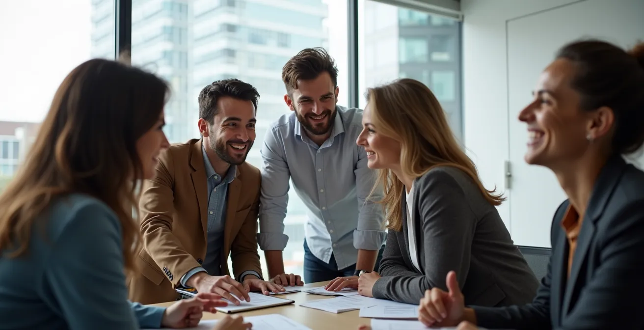 Diverse professional team collaborating in modern Montreal office space