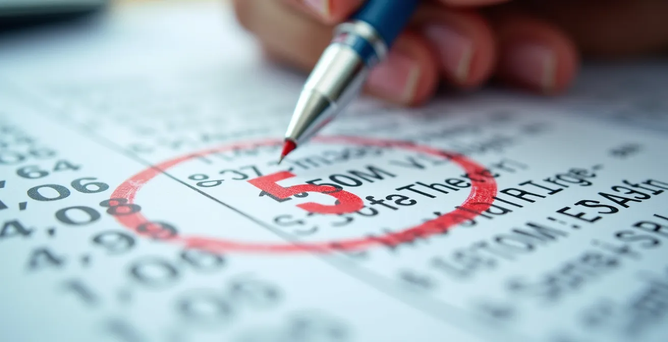 Close-up of financial documents being reviewed with red markers highlighting specific transactions