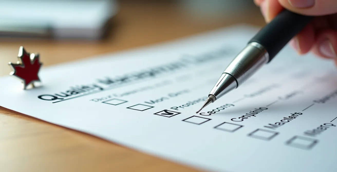 Macro shot of quality assessment checklist with Canadian context