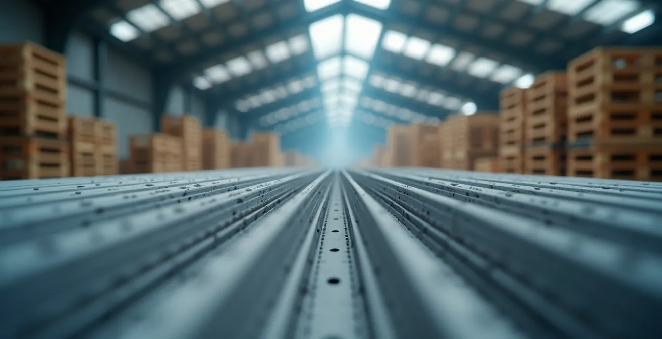 Modern warehouse interior showcasing LED lighting upgrade with energy monitoring