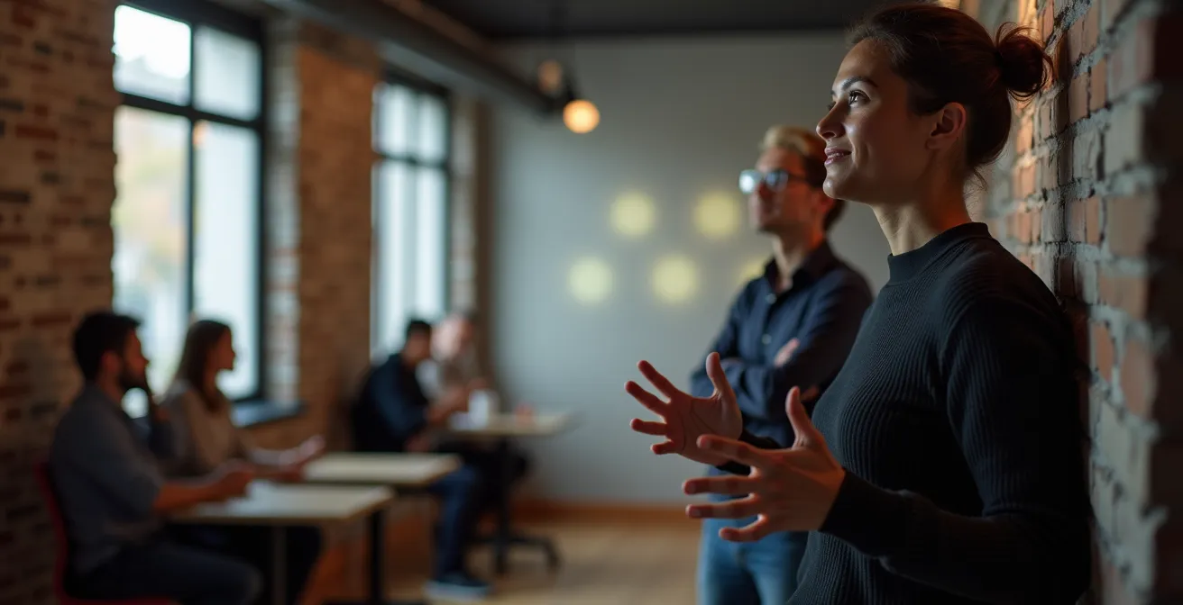 Entrepreneur presenting to investors in modern Canadian startup hub